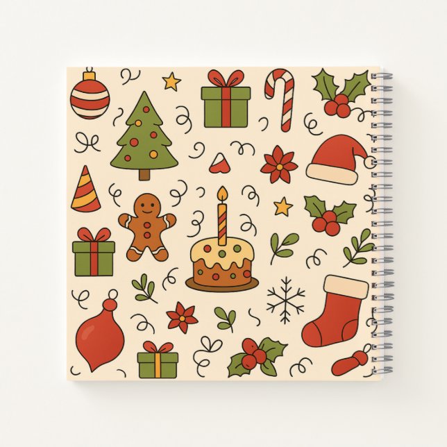 Cuaderno Cheerful Christmas Doodle Pattern (Reverso)