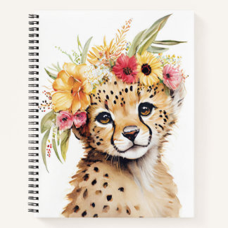 Cuaderno Cheetah Flor Crown Art Imprimir Safari color de ag