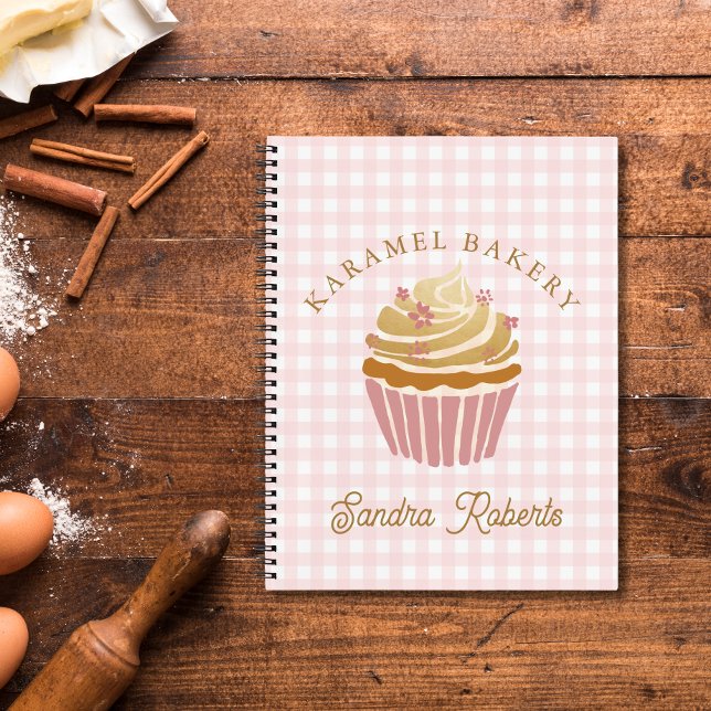Cuaderno Chef de Pastelería de Cupcake de Vichy Rosa (Pink Cupcake Gingham Bakery Recipe notebook)