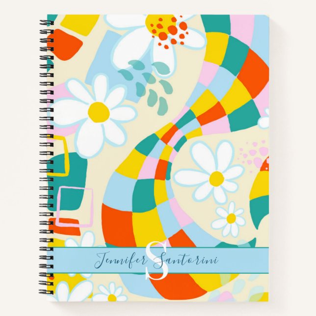Cuaderno Chequeos alegres portátil monogramado moderno (Anverso)