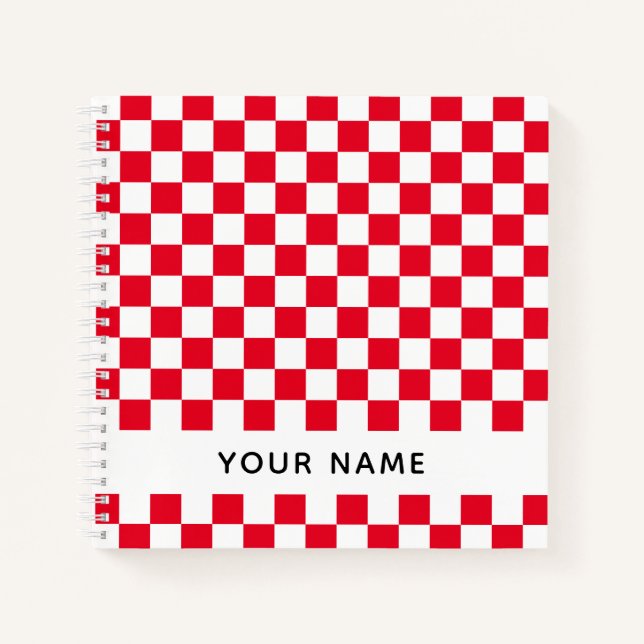 Cuaderno Chequeros geométricos croatas rojos con nombre (Anverso)