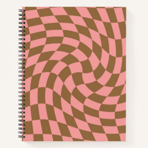 Cuaderno Cheques retro rosados pasteles marrones almenados 