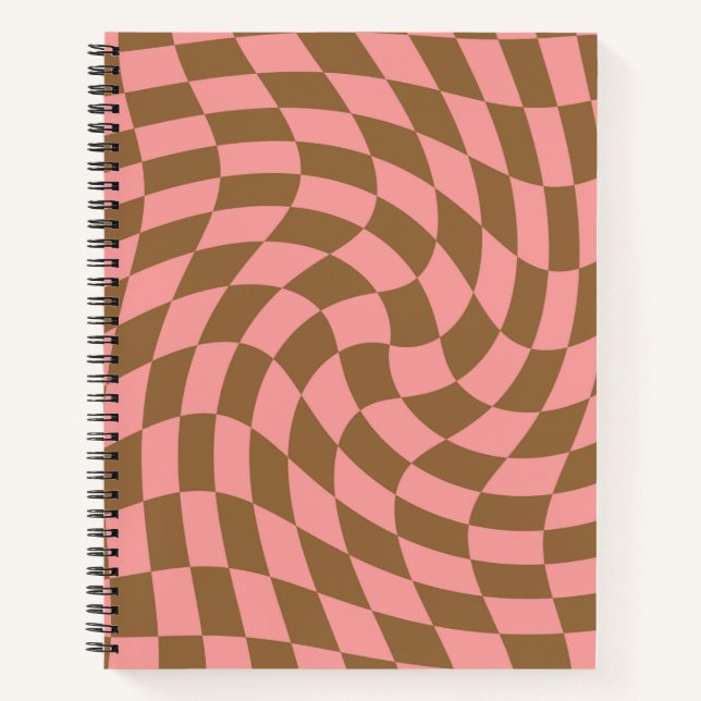 Cuaderno Cheques retro rosados pasteles marrones almenados  (Anverso)