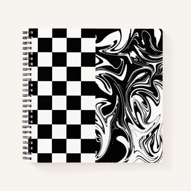 Cuaderno Cheques y Swirls - Blanco y negro (Anverso)