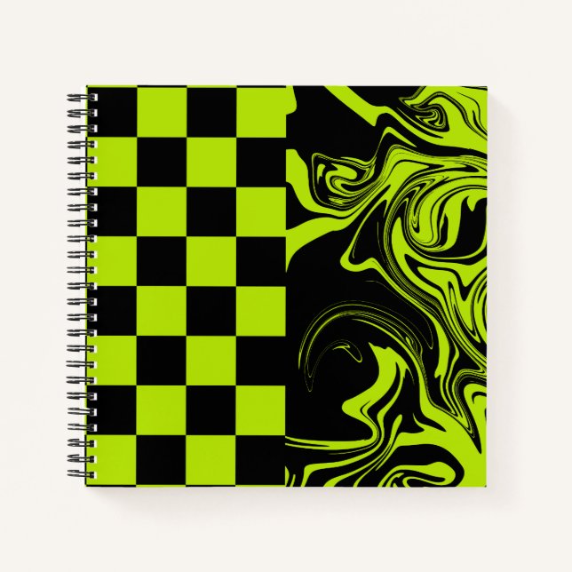 Cuaderno Cheques y Swirls - Lime Green y Black (Anverso)