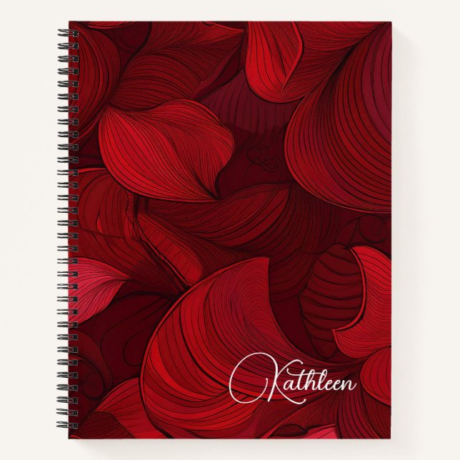 Cuaderno Cherry Red Abstract Leaf Personalizado (Anverso)