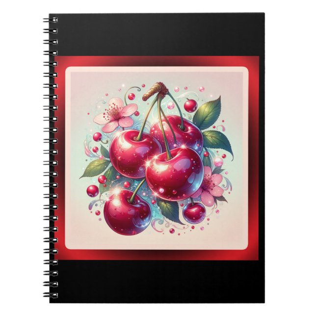 Cuaderno Cherry Red Cute Cherries Floral Giro rosa (Frente)