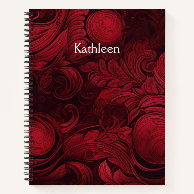 Cuaderno Cherry Red Swirl Feminine Personalizado (Anverso)