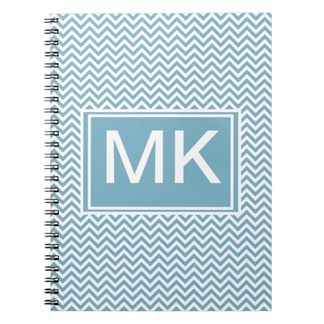 Cuaderno Chevron azul con monograma (Frente)