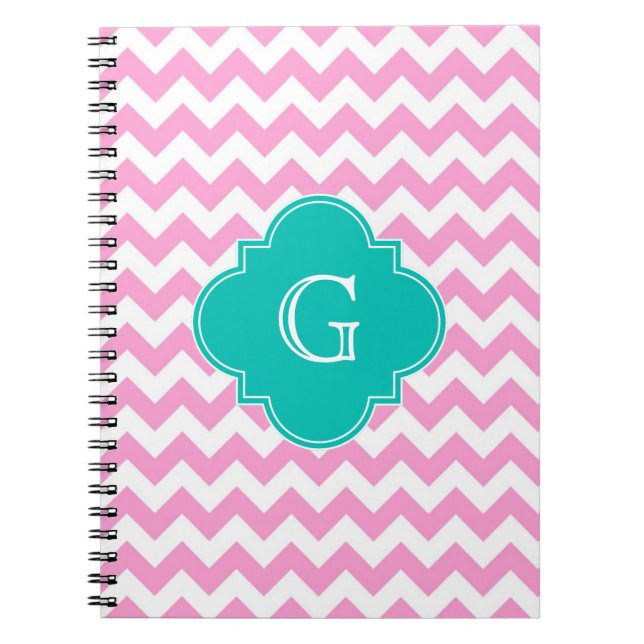 Cuaderno Chevron blanco rosado Zigzag Verde azulado Quatref (Frente)