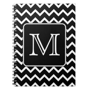 Cuaderno Chevron blanco y negro con el monograma de encargo
