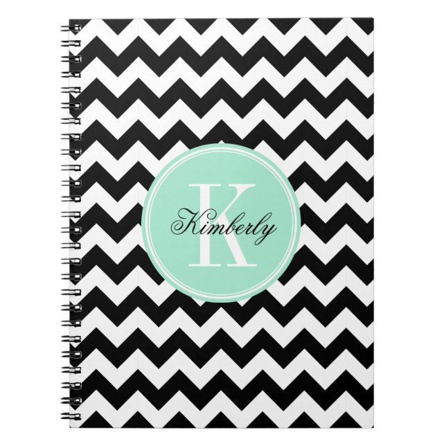 Cuaderno Chevron blanco y negro con el monograma de la (Frente)