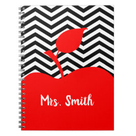 Cuaderno Chevron blanco y negro de Apple roja personalizado