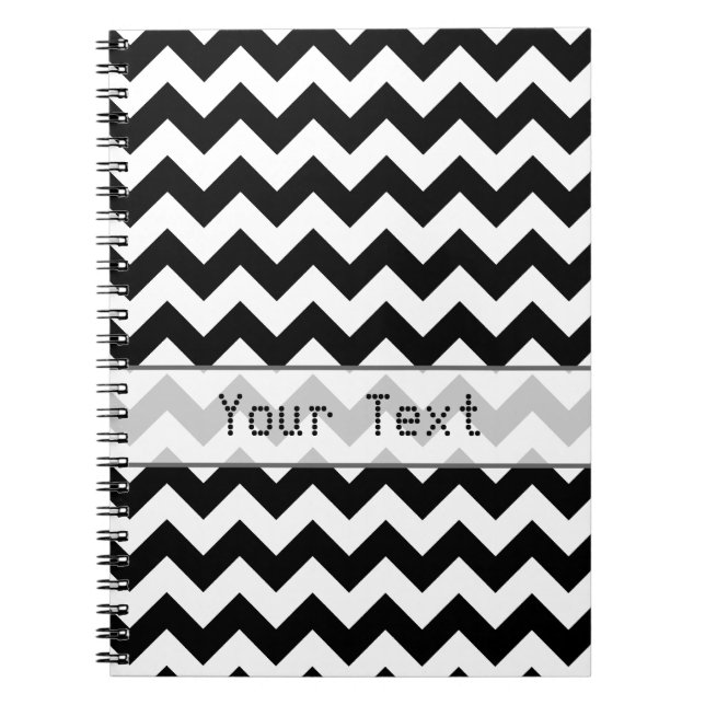 Cuaderno Chevron blanco y negro - texto de encargo (Frente)