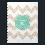 Cuaderno Chevron Choose Color 80th Birthday Party GuestBook<br><div class="desc">Personalizable Chevron 80th Birthday Party Guest Book. Puede cambiar fácilmente el color de fondo (círculo) y el color del texto (sólo nombre),  el tipo de letra,  el tamaño y la posición haciendo clic en el botón personalizar.</div>