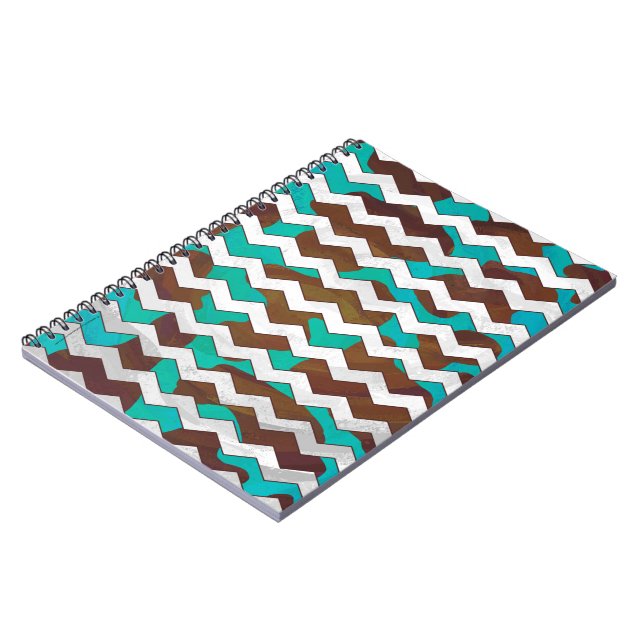 Cuaderno Chevron Cow Brown e impresión Verde azulada (Lado Izquierdo)