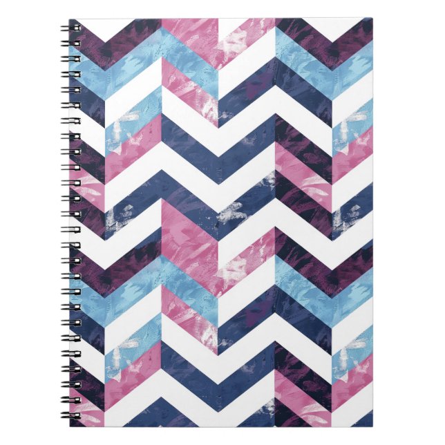 Cuaderno Chevron de mármol blanco rosa azul (Frente)