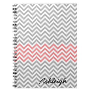 Cuaderno Chevron gris, blanco y coral
