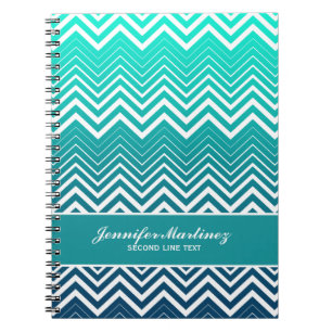Cuaderno Chevron Zigzag Blanco Y Fondo Verde Azul