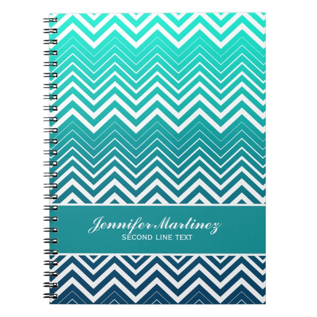 Cuaderno Chevron Zigzag Blanco Y Fondo Verde Azul (Frente)