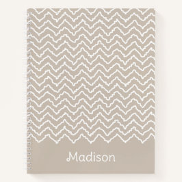 Cuaderno Chevron Zigzag Ondulado Beige y Blanco Con Nombre