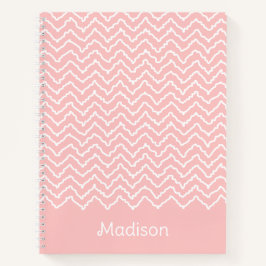 Cuaderno Chevron Zigzag Ondulado Rosa y Blanco Con Nombre