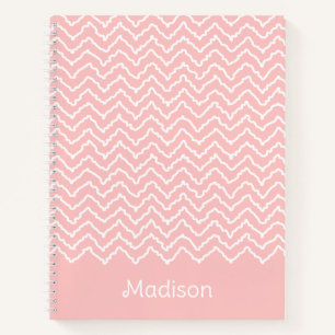 Cuaderno Chevron Zigzag Ondulado Rosa y Blanco Con Nombre