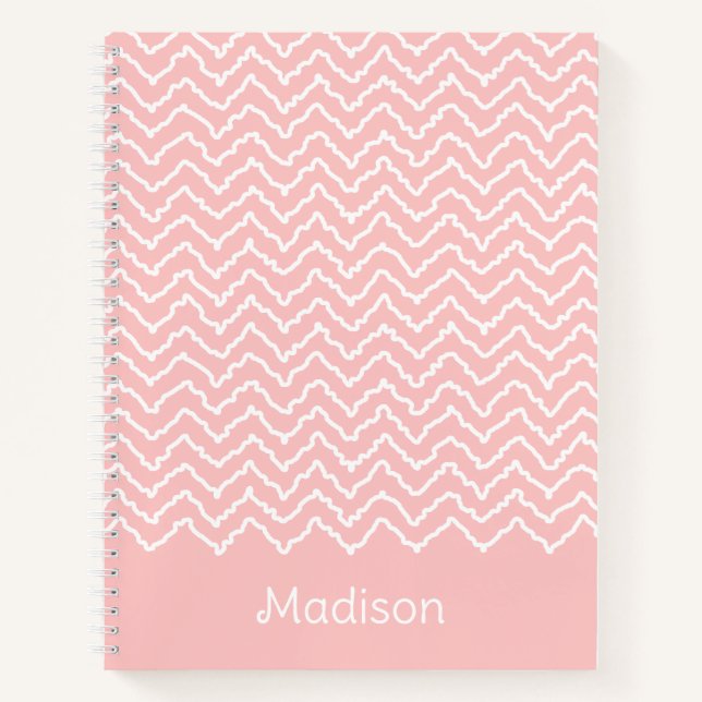 Cuaderno Chevron Zigzag Ondulado Rosa y Blanco Con Nombre (Anverso)
