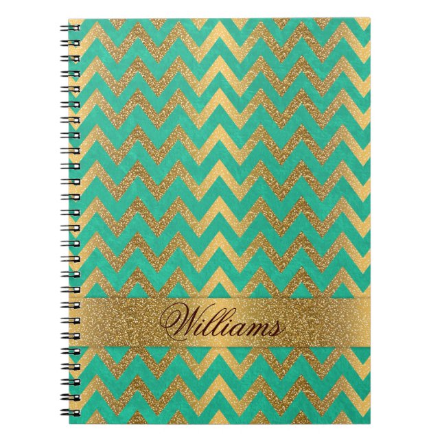 Cuaderno Chevron zigzag purpurina de oro de moda (Frente)