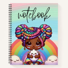 Cuaderno Chibi Adorable Chica con trenzas arcoiris