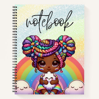 Cuaderno Chibi Adorable Chica con trenzas arcoiris