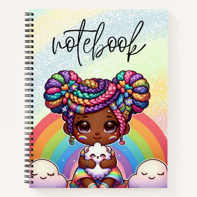 Cuaderno Chibi Adorable Chica con trenzas arcoiris (Anverso)
