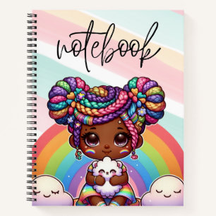 Cuaderno Chibi Adorable Chica con trenzas arcoiris