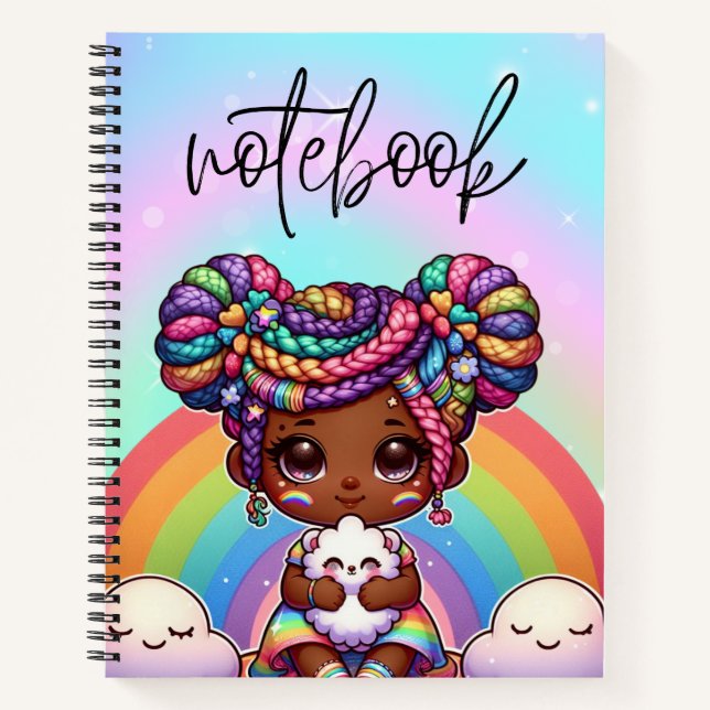 Cuaderno Chibi Adorable Chica con trenzas arcoiris (Anverso)