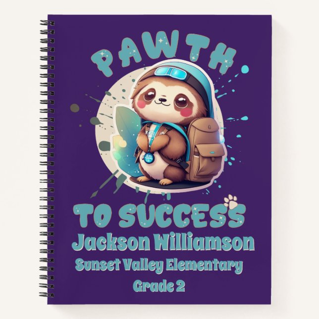 Cuaderno Chibi Kawaii Sloth Name School Grads Learning Aids (Anverso)