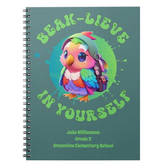 Cuaderno Chibi Motivacional Kawaii Parrot Name School Year (Frente)