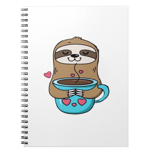 Cuaderno Chibi Sloth Coffee Lover � Cute Kawaii Sloth Huggi (Frente)