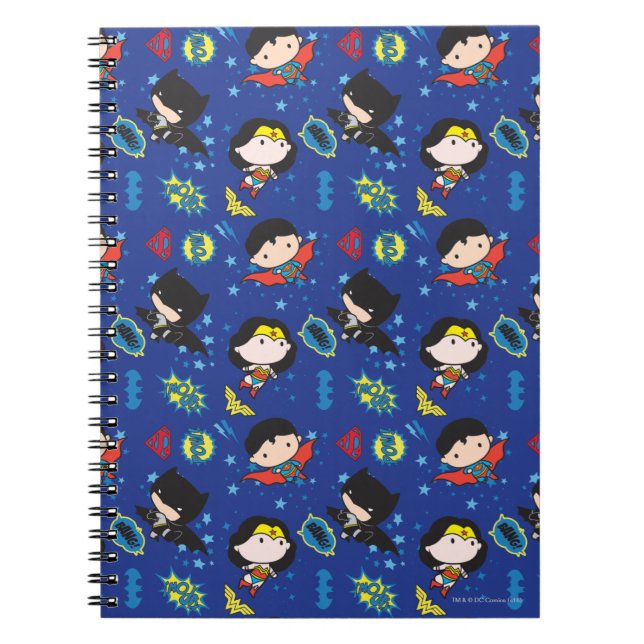 Cuaderno Chibi Wonder Woman, Superman y Batman Pattern (Frente)