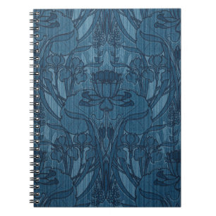 Cuaderno Chic Azul Arte Nouveau Iris Patrón Botánico