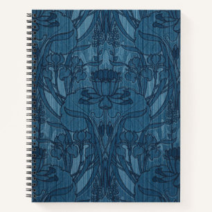 Cuaderno Chic Azul Arte Nuevo Patrón Botánico Iris