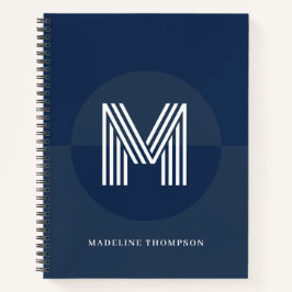 Cuaderno Chic Azul Marino Geométrico Monograma Moderno