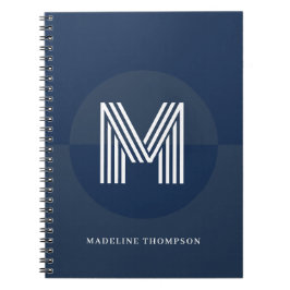 Cuaderno Chic Azul Marino Geométrico Monograma Moderno