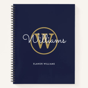 Cuaderno Chic Azul Marino Oro Monograma Nombre