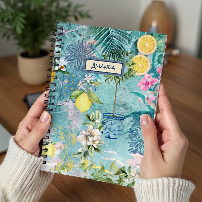 Cuaderno Chic Azul Turquesa Collage Siciliano Floral Cítric (Subido por el creador)