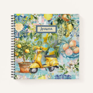 Cuaderno Chic Azul Turquesa Siciliano Cítrico Collage Flora