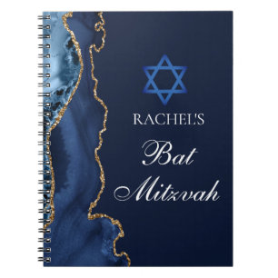 Cuaderno Chic Bat Mitzvah Azul Marino Oro Personalizado