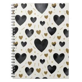 Cuaderno Chic Black Watercolor Hearts