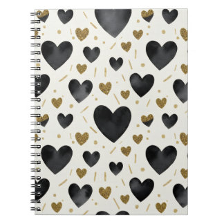 Cuaderno Chic Black Watercolor Hearts