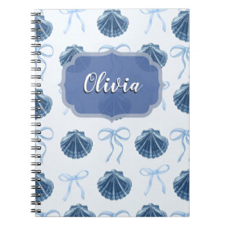 Cuaderno Chic Blue Coastal Shells and Bows Personalized