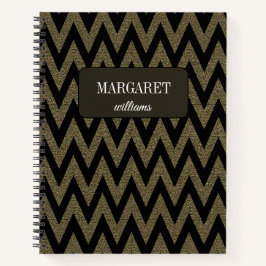 Cuaderno Chic chevron zigzag brillo & nombre personalizado